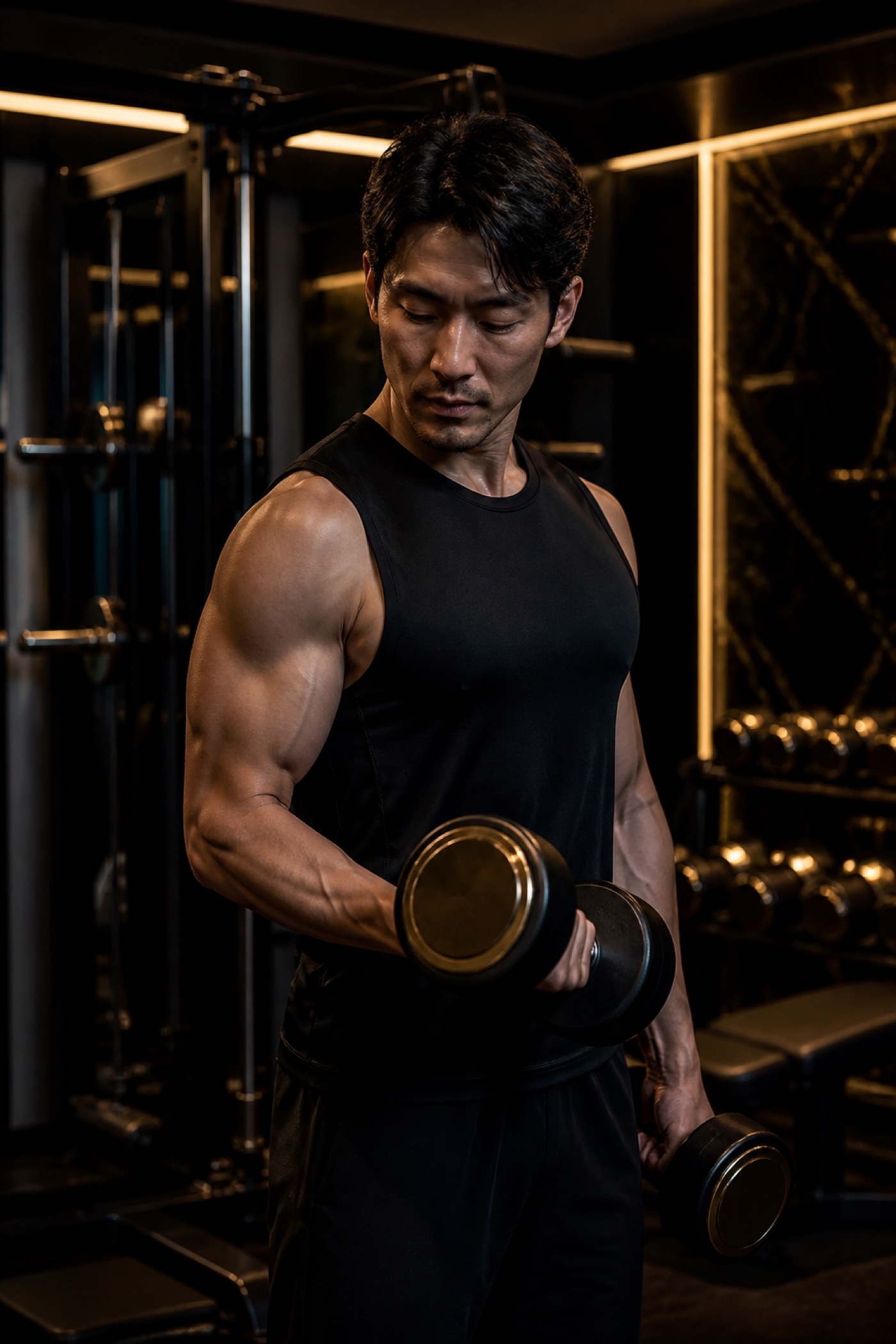 ラグジュアリーな空間でトレーニングする男性